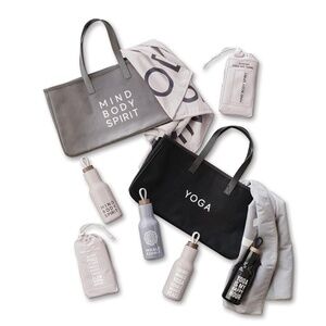 Black Canvas Tote w/Leather Straps & Stainless Steel Water Bottle (2pc Set) New